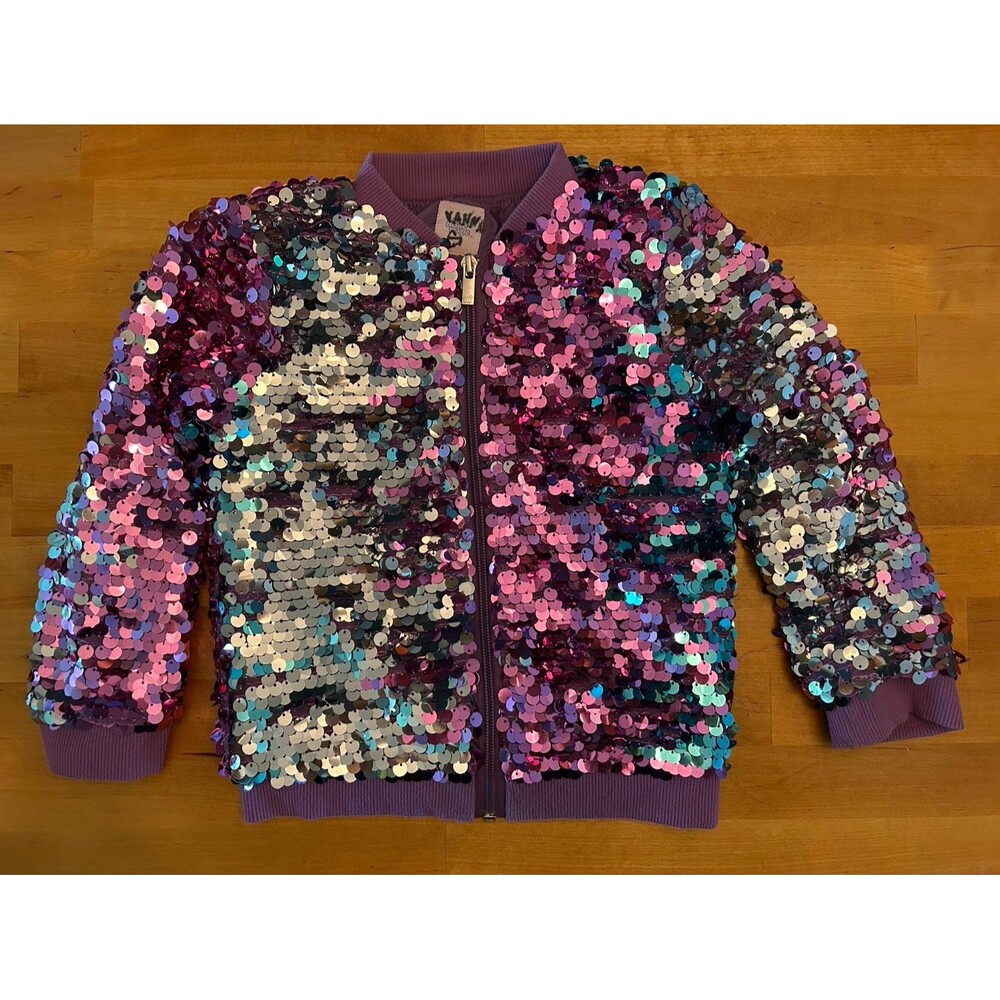 Girls More Than Magic Brand Purple Blue and Silver Sequin Jacket Size XSmall 4/5